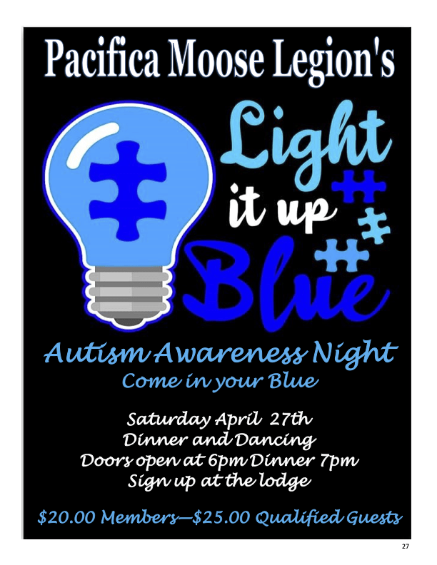 Autism Awareness Dinner @ Pacifica Moose Lodge